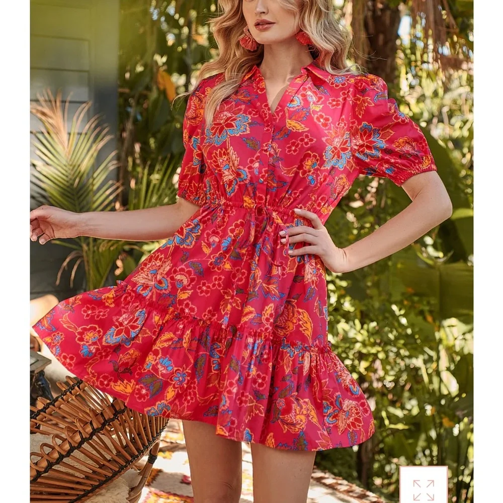 Sugarlips elegant vibrant Floral Red Dress small. Cinch - Picture 5 of 12